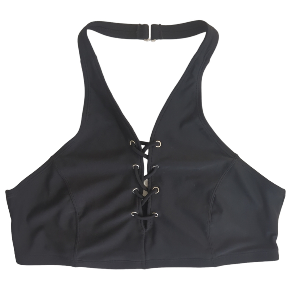 Old Navy Laced Up High Neck Swim Top Large Ebony